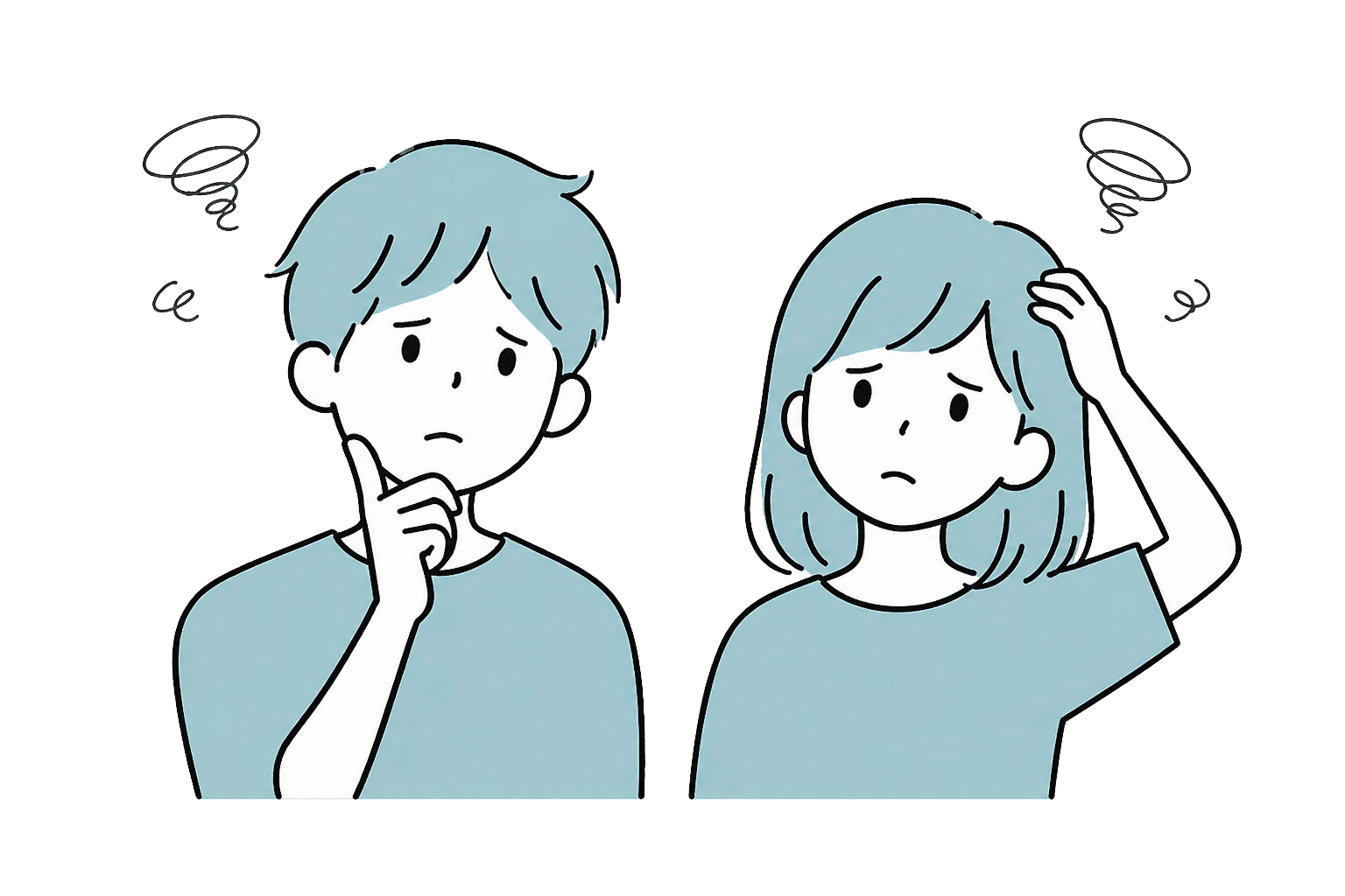 庭づくりについて悩む男女のイラスト